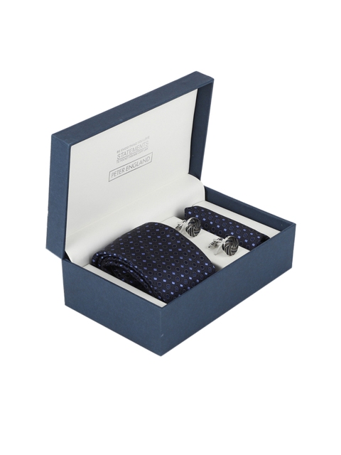 

Peter England Men Navy Blue & Silver-Toned Accessory Gift Set