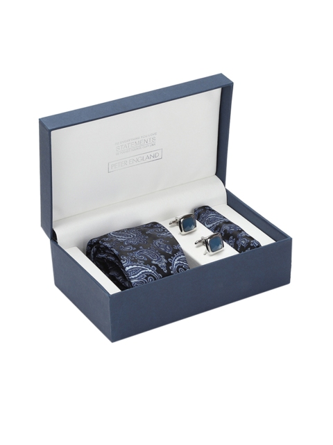 

Peter England Men Black & Blue Patterned Accessory Gift Set
