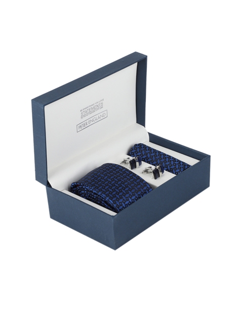

Peter England Men Navy Blue & Black Patterned Accessory Gift Set