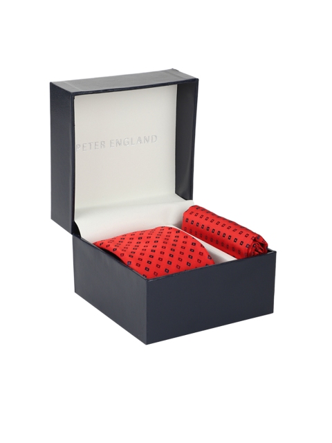 

Peter England Men Red & Blue Patterned Tie & Pocket Square Accessory Gift Set