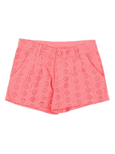 

Pantaloons Junior Girls Peach-Coloured Embellished Cotton Hot Pants Shorts