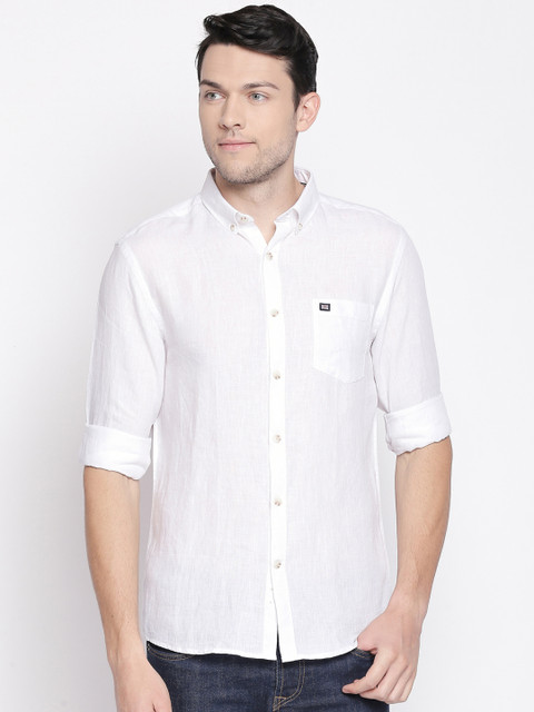 

BYFORD by Pantaloons Men White Slim Fit Solid Pure Linen Casual Shirt