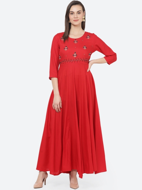 

aayusika Women Red Embroidered Maxi Dress