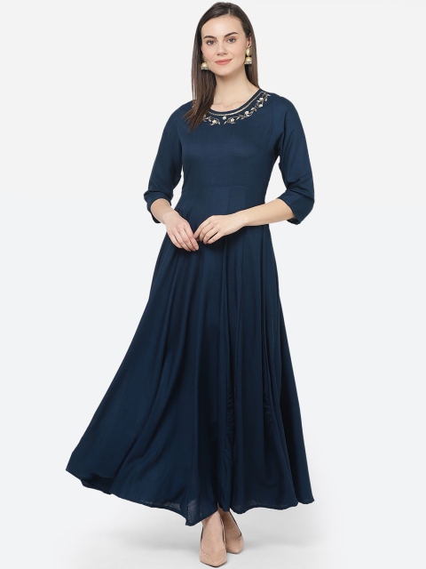 

aayusika Women Navy Blue Solid Ethnic Maxi Dress