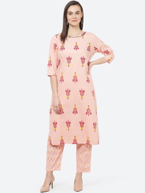

aayusika Women Peach-Coloured Printed Kurta with Trousers