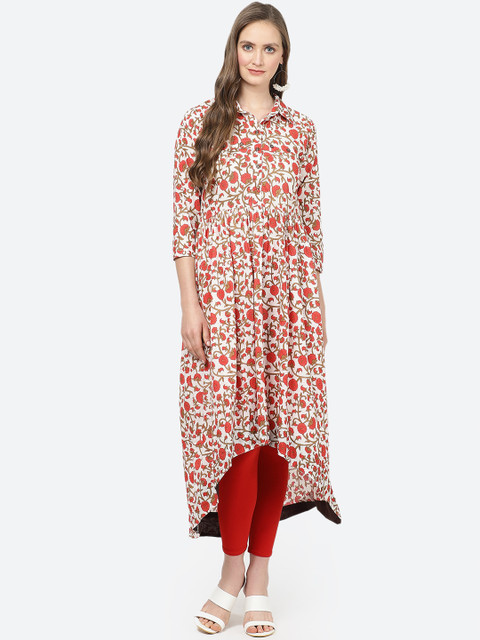 

aayusika Women Off-White & Red Printed A-Line Kurta