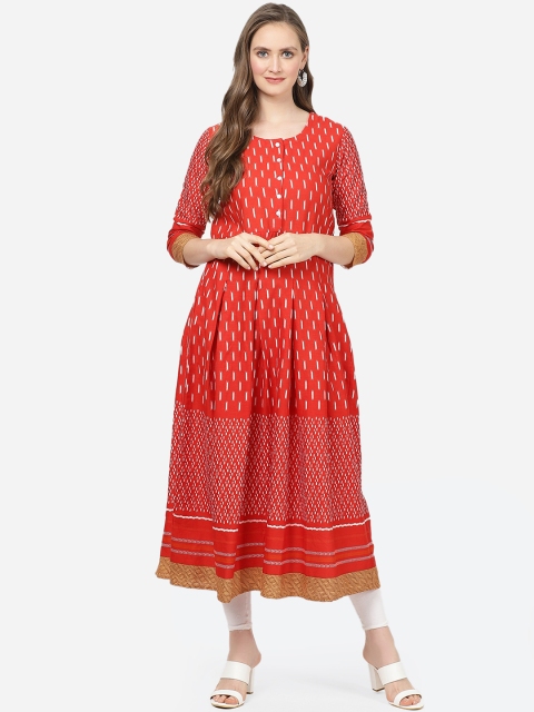 

aayusika Women Red & White Printed A-Line Kurta