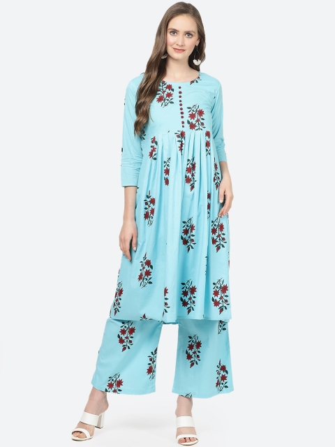 

aayusika Women Blue & Red Printed Kurta with Palazzos