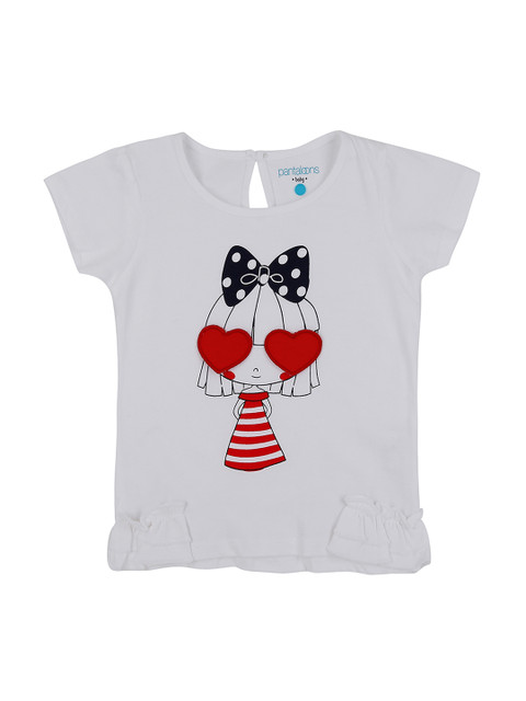 

Pantaloons Baby Girls White Printed Round Neck Pure Cotton T-shirt