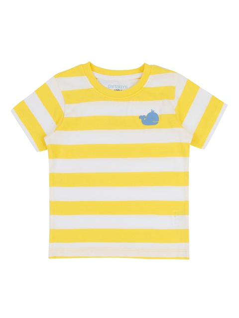 

Pantaloons Baby Boys Yellow Striped Round Neck Pure Cotton T-shirt