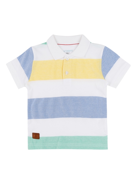 

Pantaloons Baby Boys White Striped Polo Collar Pure Cotton T-shirt