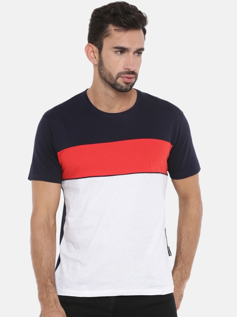 

Braveo Men Navy Blue Colourblocked Round Neck T-shirt