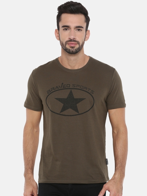 

Braveo Men Olive Green Printed Round Neck T-shirt