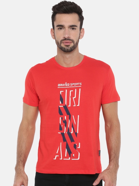 

Braveo Men Red Printed Round Neck T-shirt