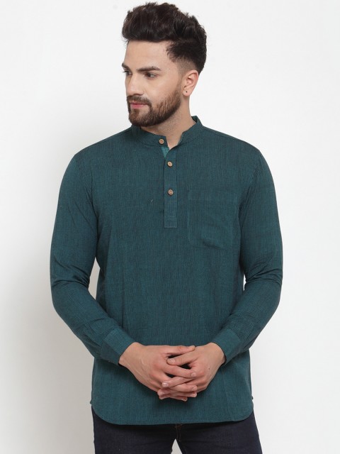 

NEUDIS Men Teal Blue Striped Straight Kurta