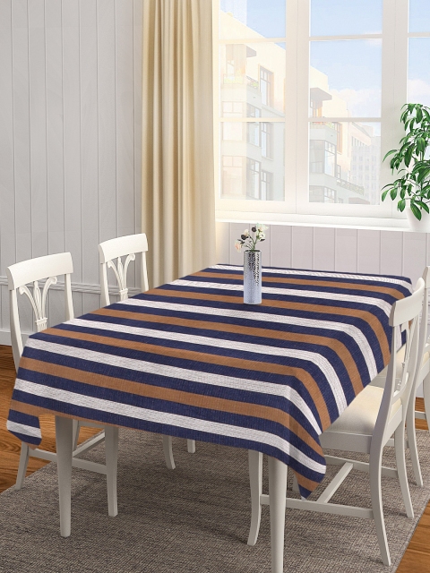 

NEUDIS Blue & Brown Striped 6-Seater Premium Cotton Rectangular Table Cover