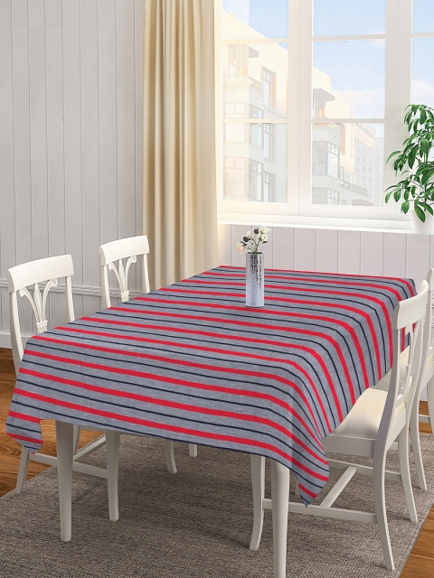 

NEUDIS Grey & Red Striped Pure Premium Cotton Courdroy 4 Seaters Square Table Cover