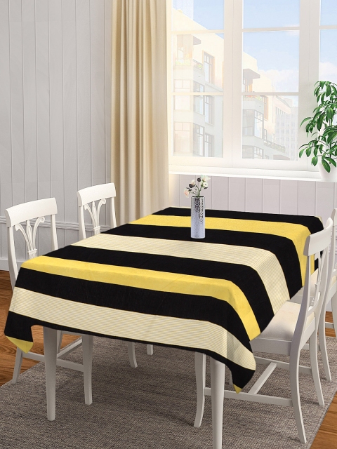

NEUDIS Black & Yellow Striped 4-Seater Premium Cotton Rectangular Table Cover