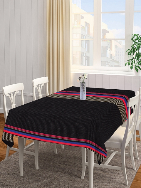 

NEUDIS Black & Pink Striped 4-Seater Premium Cotton Square Table Cover