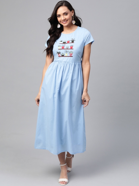 

HERE&NOW Women Blue Solid A-Line Dress