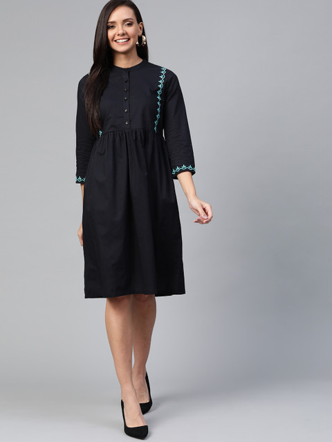 

HERE&NOW Women Black Solid A-Line Dress
