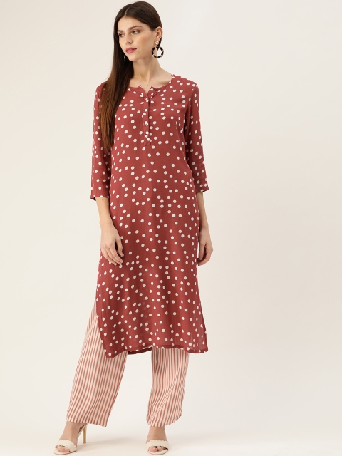 

HERE&NOW Women Rust Red & White Printed Kurta with Palazzos