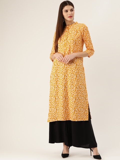 

HERE&NOW Women Mustard Yellow & Off-White Floral Print Kurta with Palazzos