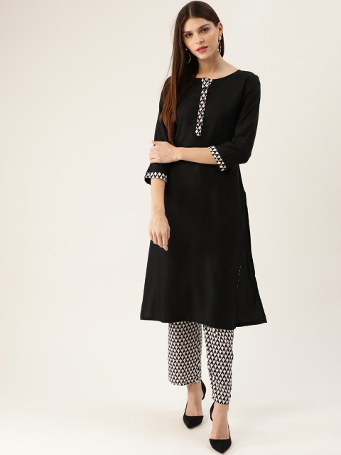 

HERE&NOW Women Black & White Solid Kurta with Trousers