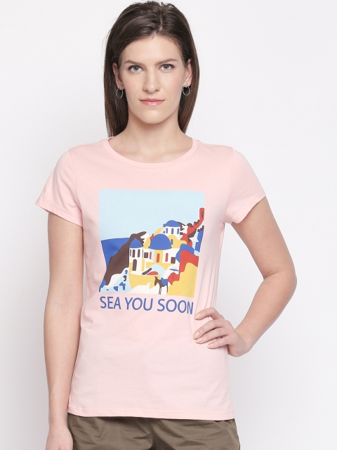 

Honey by Pantaloons Women Pink Printed Round Neck Pure Cotton T-shirt