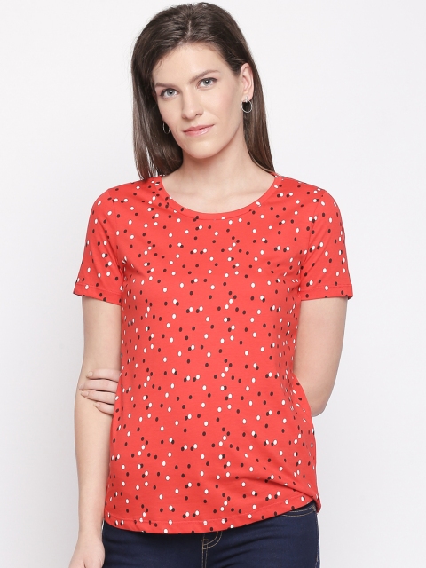 

Honey by Pantaloons Women Red & White Printed Round Neck Pure Cotton T-shirt
