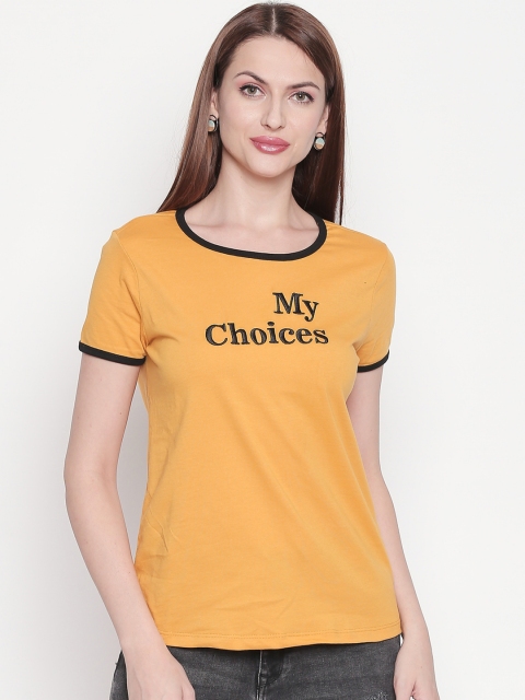 

Honey by Pantaloons Women Yellow Printed Round Neck T-shirt