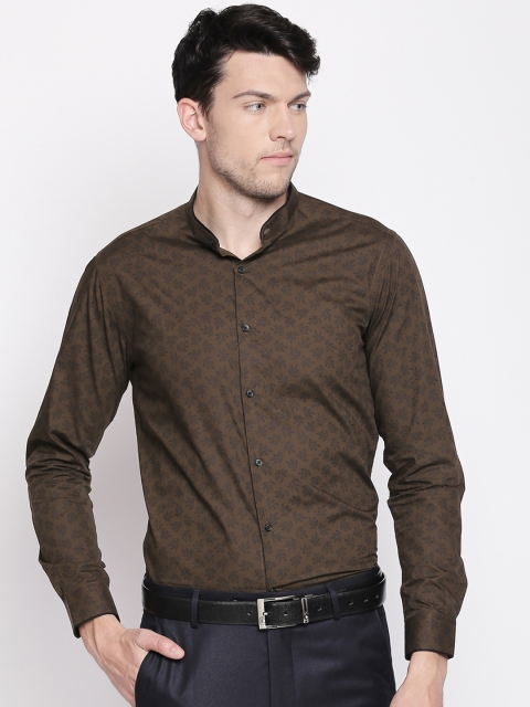 

RICHARD PARKER by Pantaloons Men Olive Brown Slim Fit Printed Party Shirt