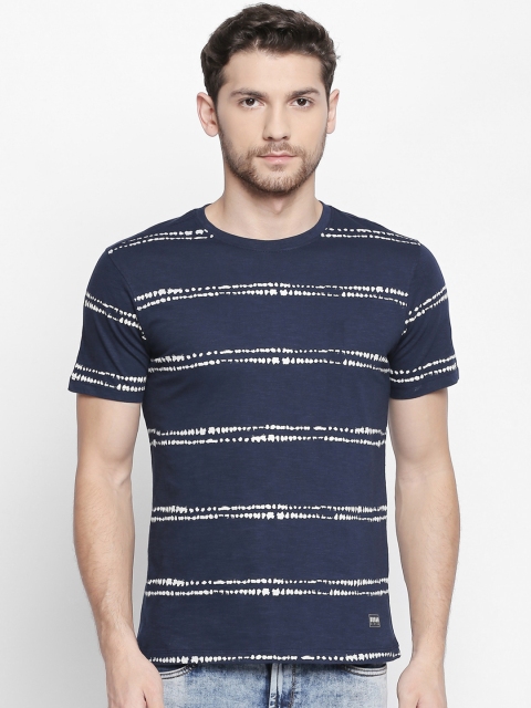 

Urban Ranger by pantaloons Men Navy Blue Striped Round Neck Pure Cotton T-shirt