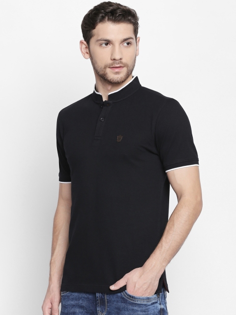 

BYFORD by Pantaloons Men Black Solid Mandarin Collar Pure Cotton T-shirt