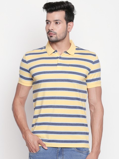 

BYFORD by Pantaloons Men Yellow Striped Polo Collar T-shirt