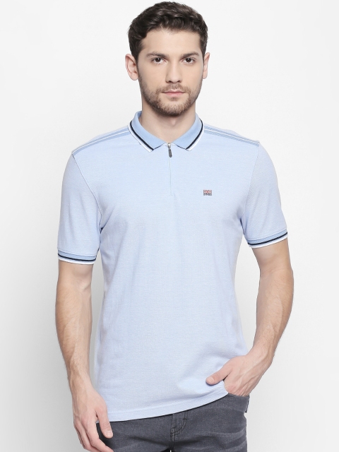 

BYFORD by Pantaloons Men Blue Slim Fit Solid Polo Collar Pure Cotton T-shirt