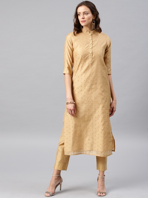 

Desi Weavess Women Beige Self Design Kurta with Trousers