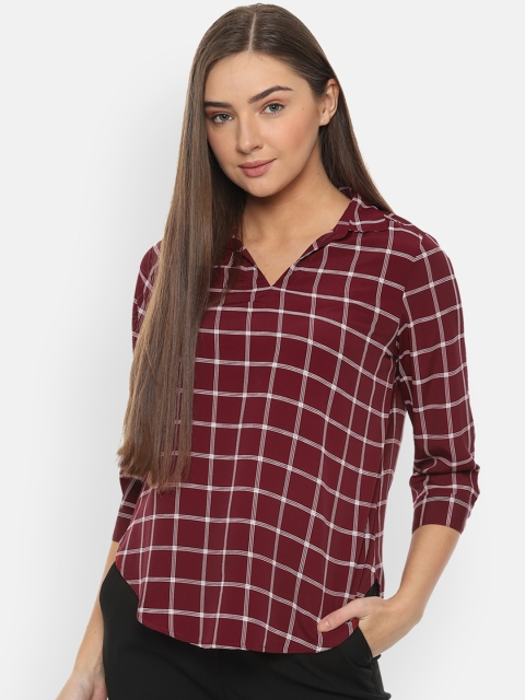 

Van Heusen Woman Burgundy & White Checked Shirt Style Top