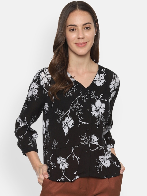 

Van Heusen Woman Black & White Printed Regular Top