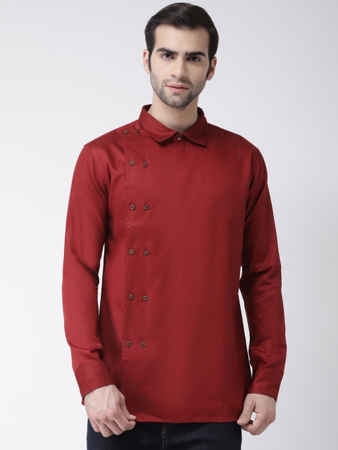 

SG LEMAN Men Maroon Solid Straight Kurta