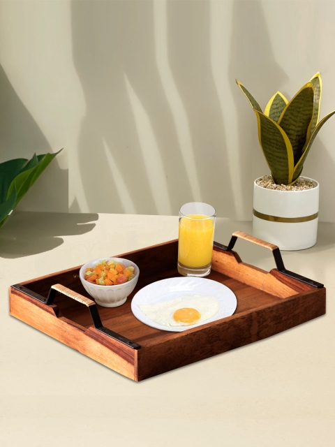 

nestroots Brown & Black Sheesham Wood Reguler Serving Tray
