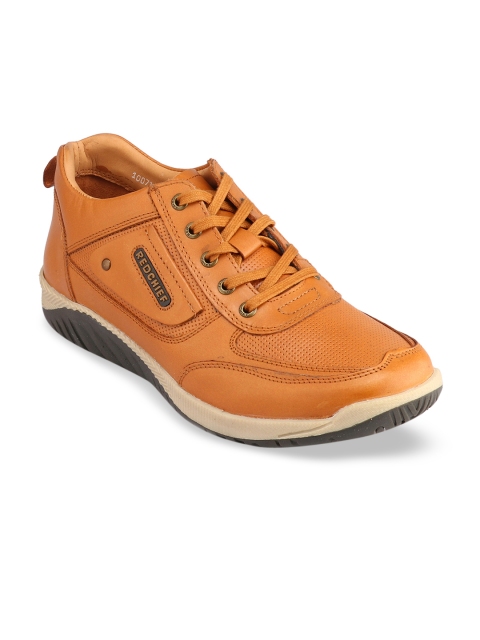 

Red Chief Men Tan Brown Perforations Leather Mid-Top Sneakers