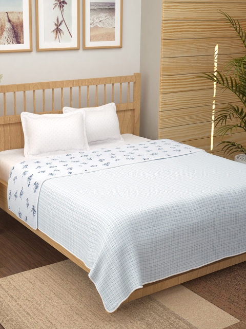 

Story@home White & Navy Blue Floral Mild Winter 150 GSM Double Bed Dohar
