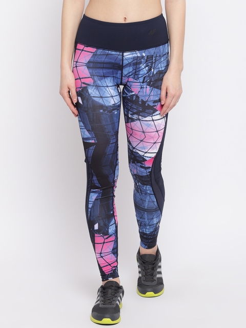 

4F Women Blue & Pink Printed Training Tights