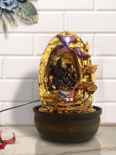 

eCraftIndia Gold-Toned & Brown Lord Shiva Family 4 Step Water Fountain With Led Lights