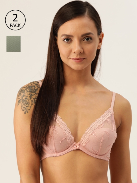 

Marks & Spencer Women Pack of 2 Lace Underwired Lightly Padded Plunge Bra T337400, Peach