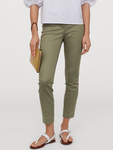 

H&M Women Olive Green Ankle-Length Cigarette Trousers