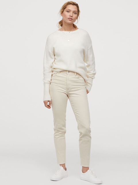 

H&M Women Off-White Skinny Fit Stretch Trousers