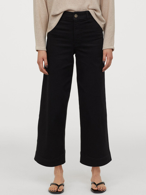 

H&M Women Black Solid Twill Trousers High Waist
