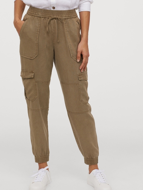 

H&M Women Khaki Solid Lyocell Utility Joggers